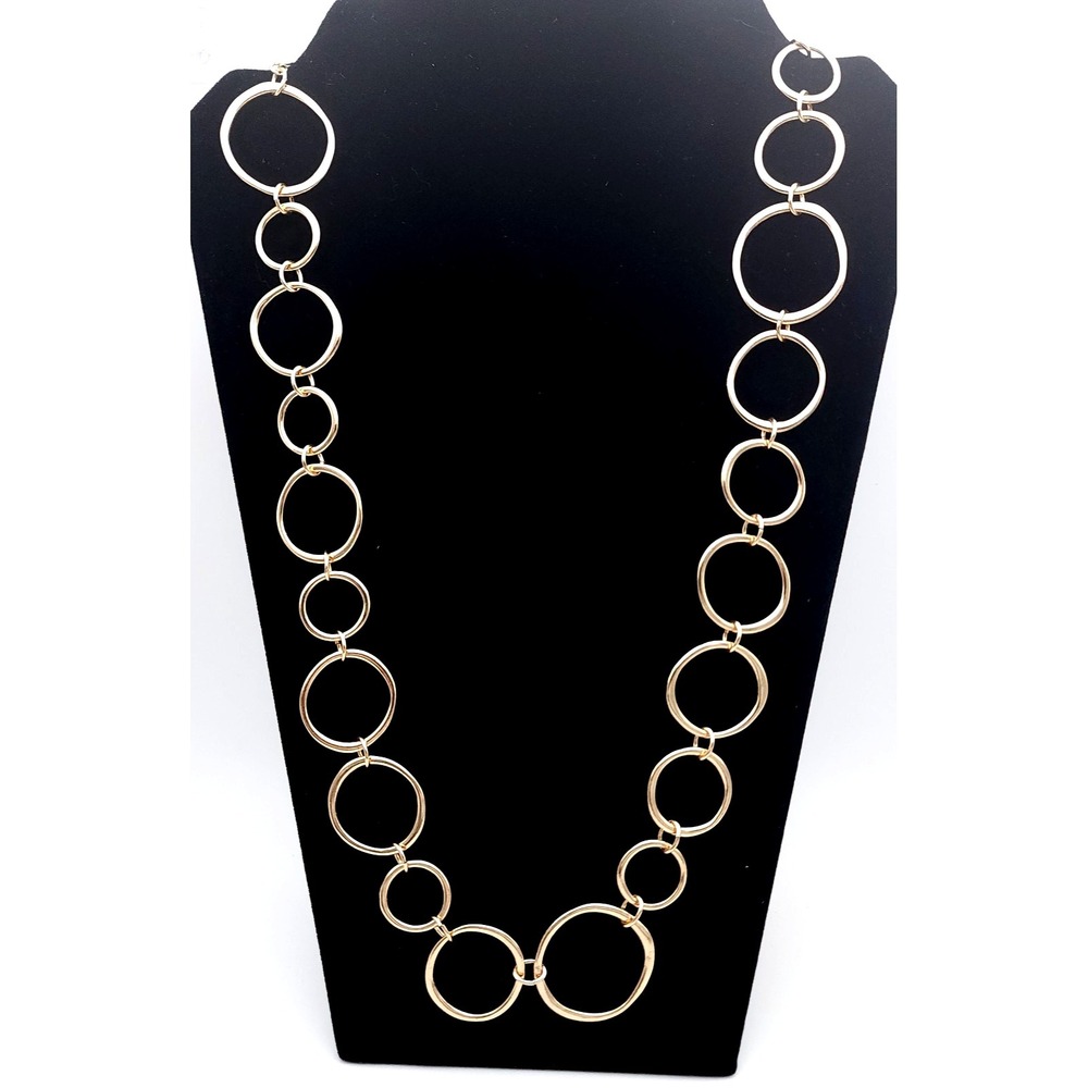 Gold Tone Necklace Oversized Circle Link Elegant - Picture 2 of 5